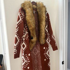 Maxi Cardigan with Faux Fur